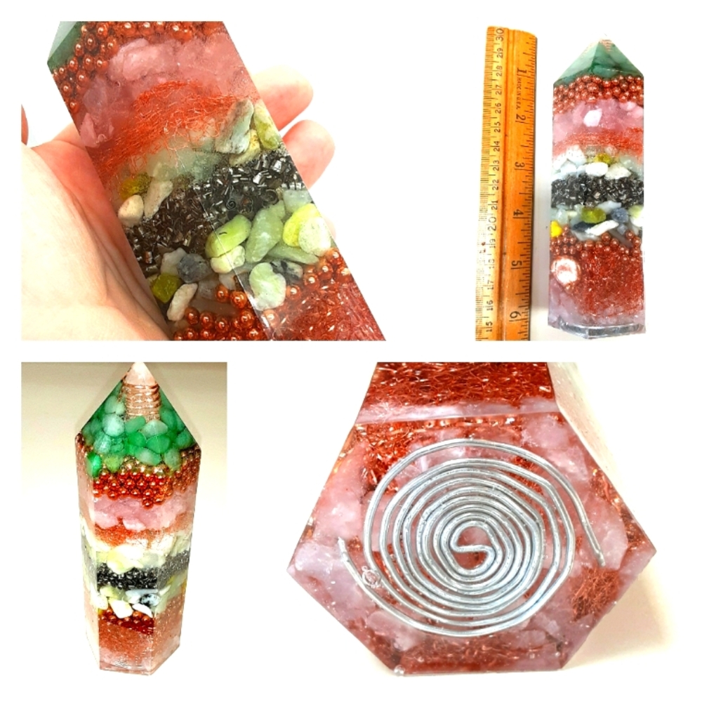 Orgonite Obelisk Tower ~ Adventurine, Jade, Rose Quartz